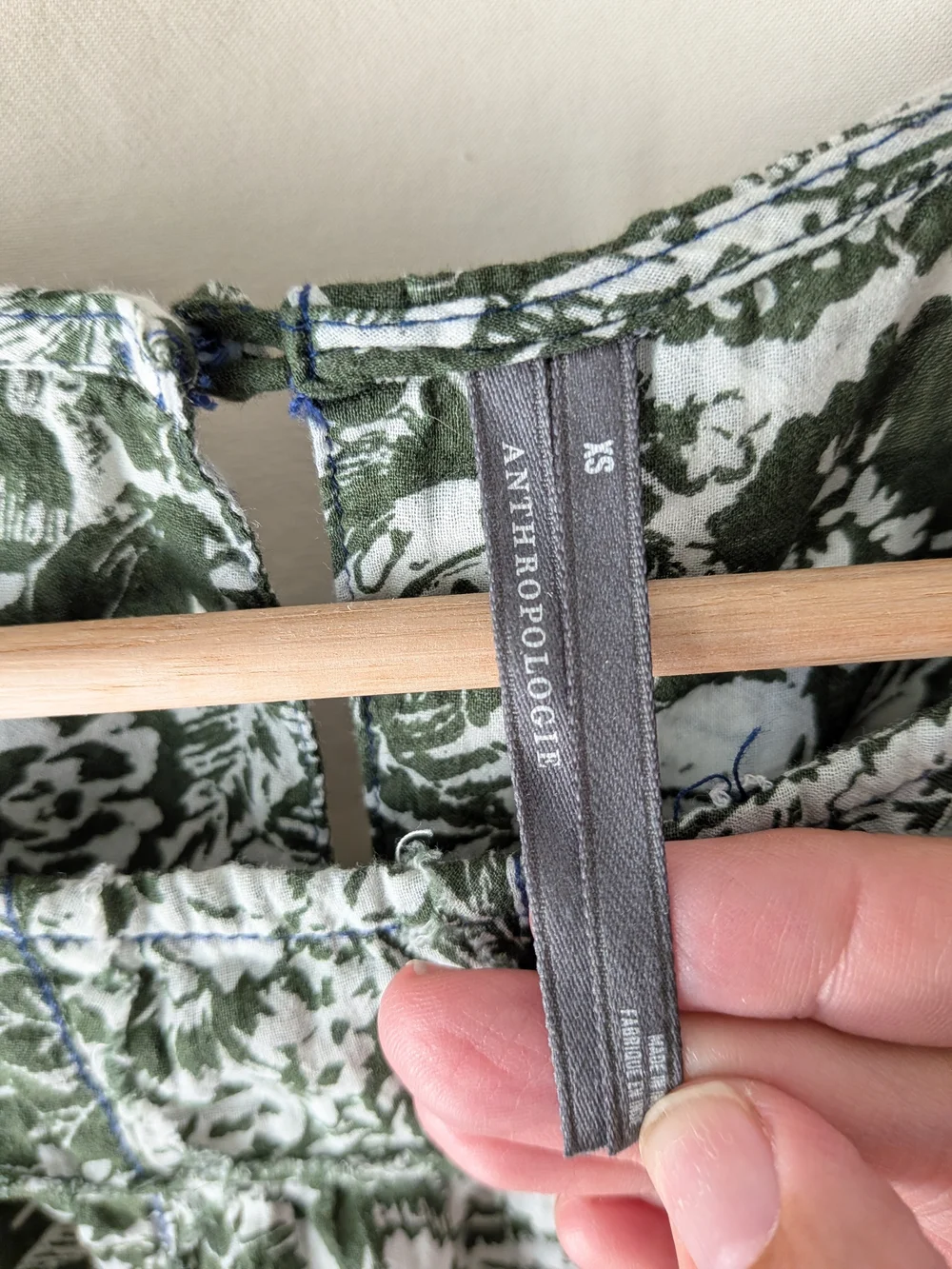 Anthropologie Olive Green Floral Smock Blouse